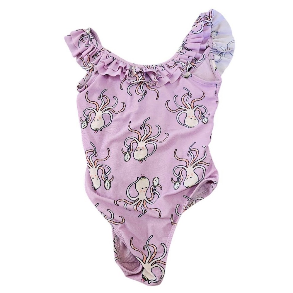 Baby Gap Toddler Girls Purple Octopus Print One Piece Swimsuit Ruffle Size 5T